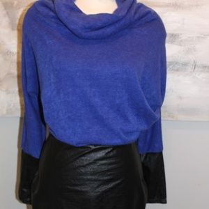 **SOLD** Blue & Black Sweater Dress w/faux leather look